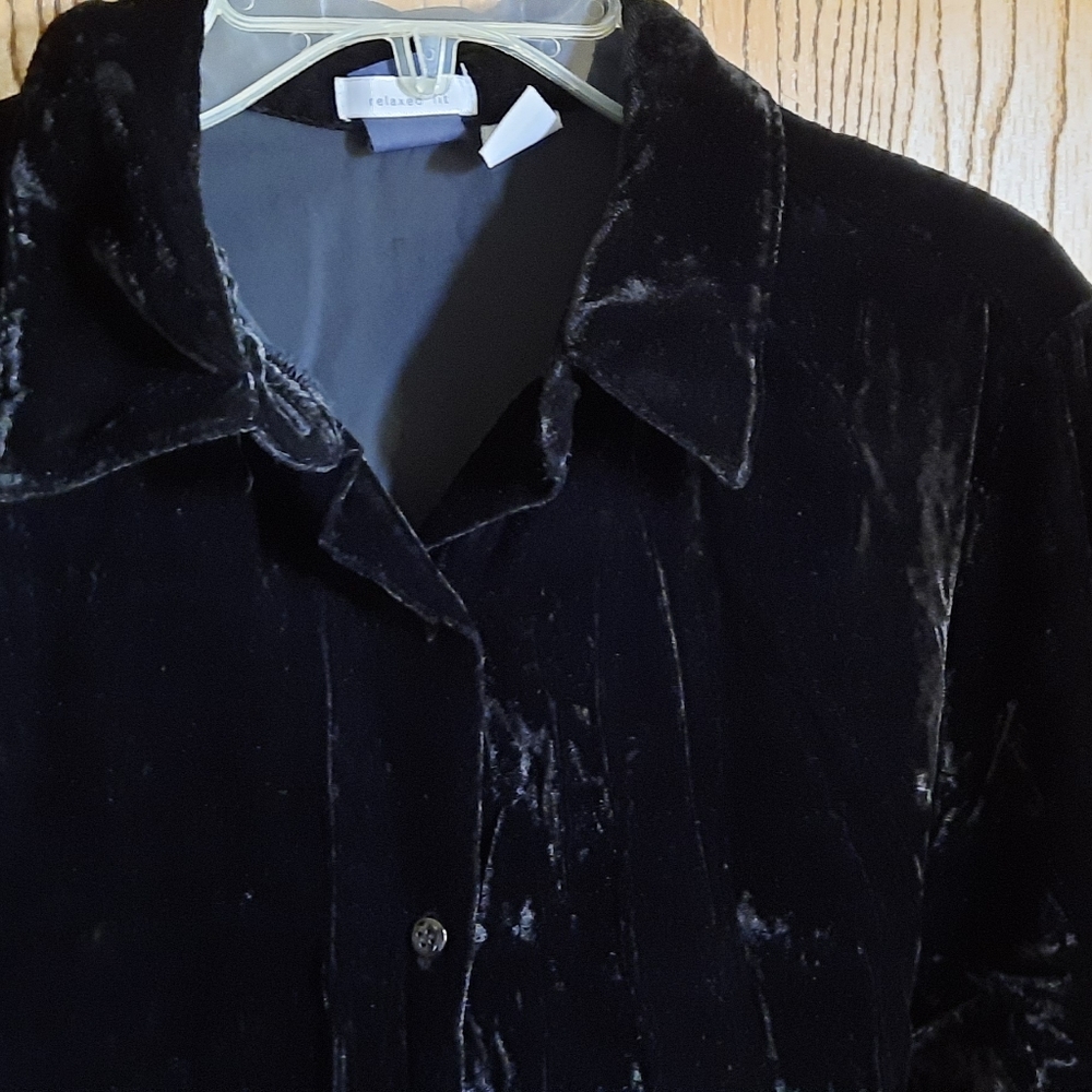 Vintage Basic Editions Black "Crushed Velvet" Women's Top size Large - Picture 2 of 12
